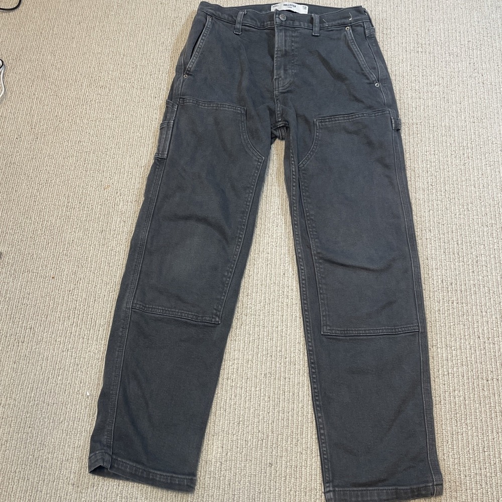 Hollister Mens 28x30 Loose Fit Gray Carpenter Jeans Denim Workwear